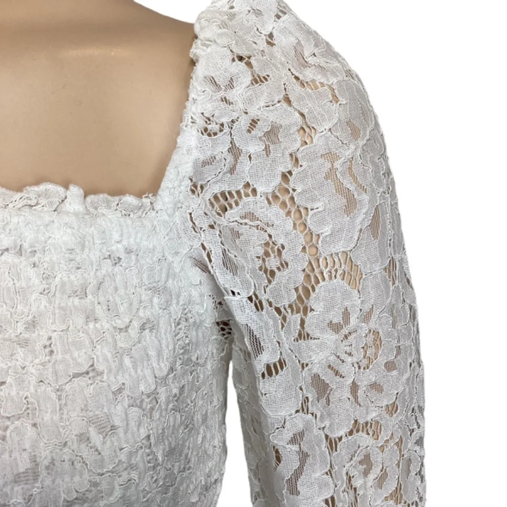 River Island Shirred crop top with lace‎ smocked bodice size 8